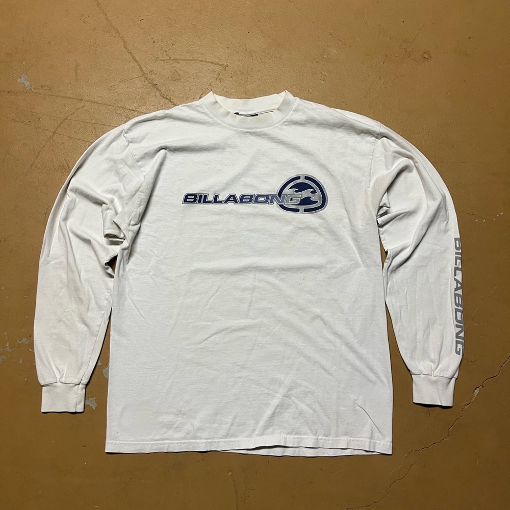 Vintage Billabong White Long Sleeve Tee with Blue Logo